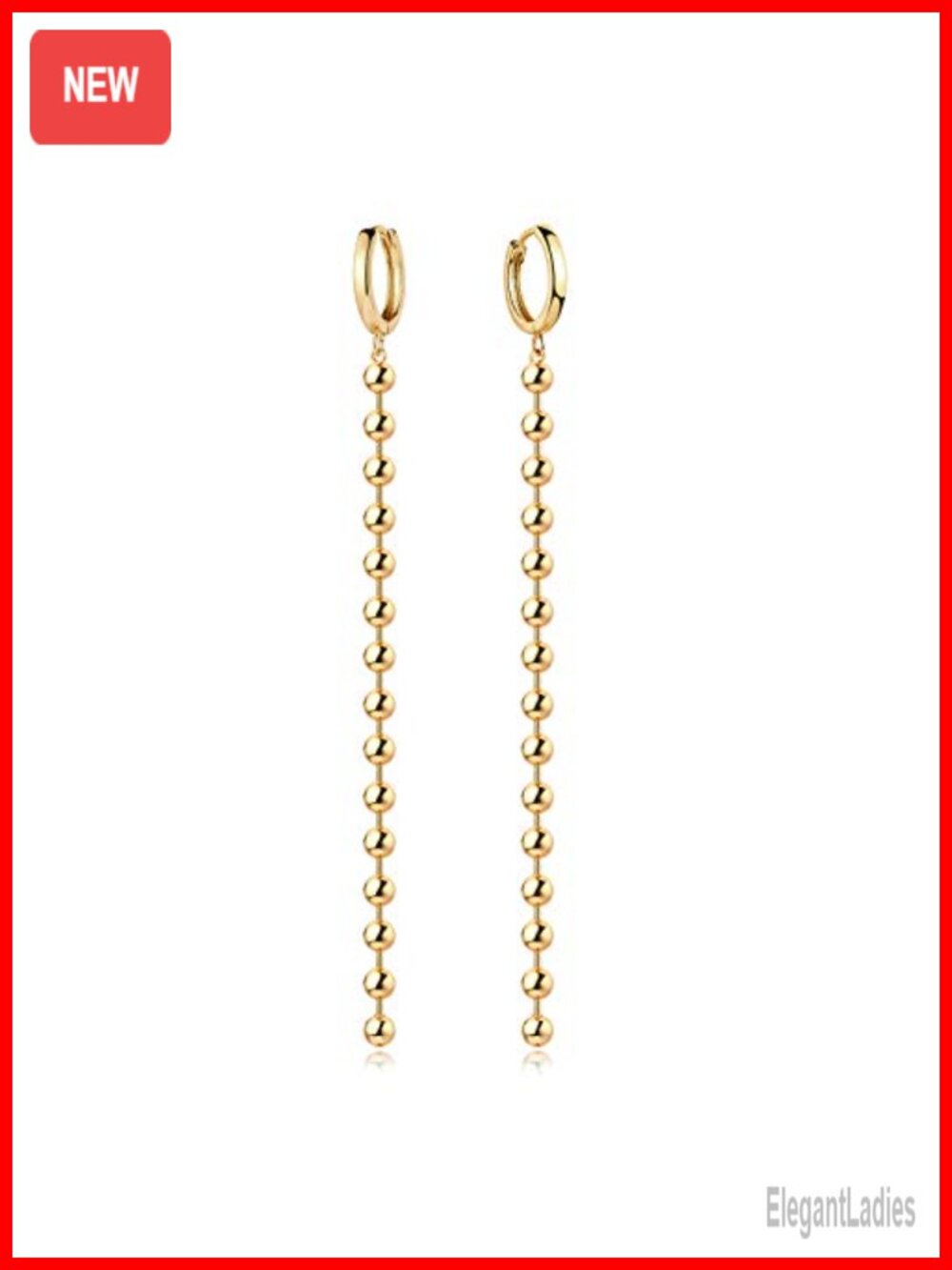 14K Gold Plated Chain Duster Earrings Huggie Hoop Dangle Drop Hypoallergenic